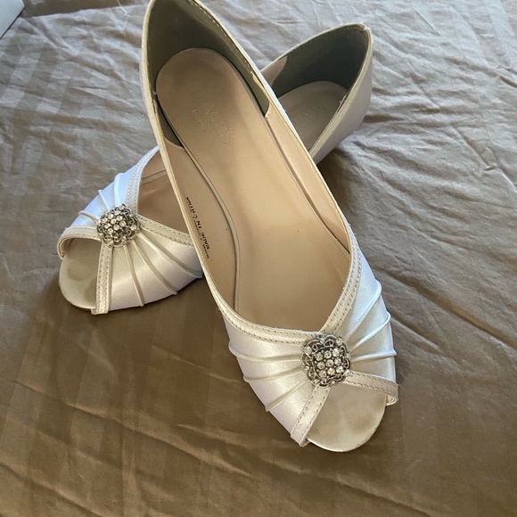 David's Bridal White Peep-Toe Heels with Embellishment - Picture 2 of 2